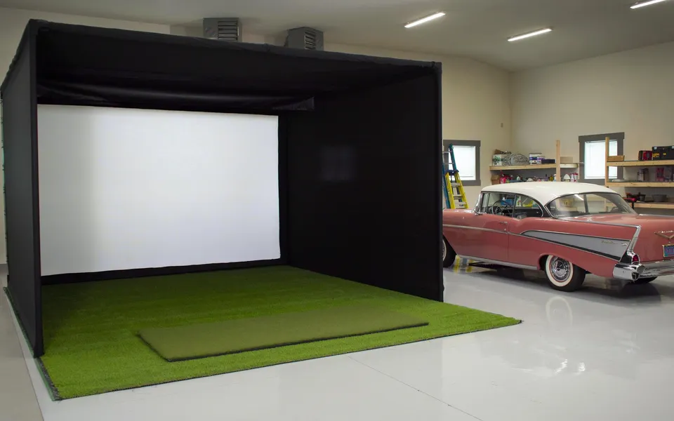 Finished garage golf simulator bay in Kansas City
