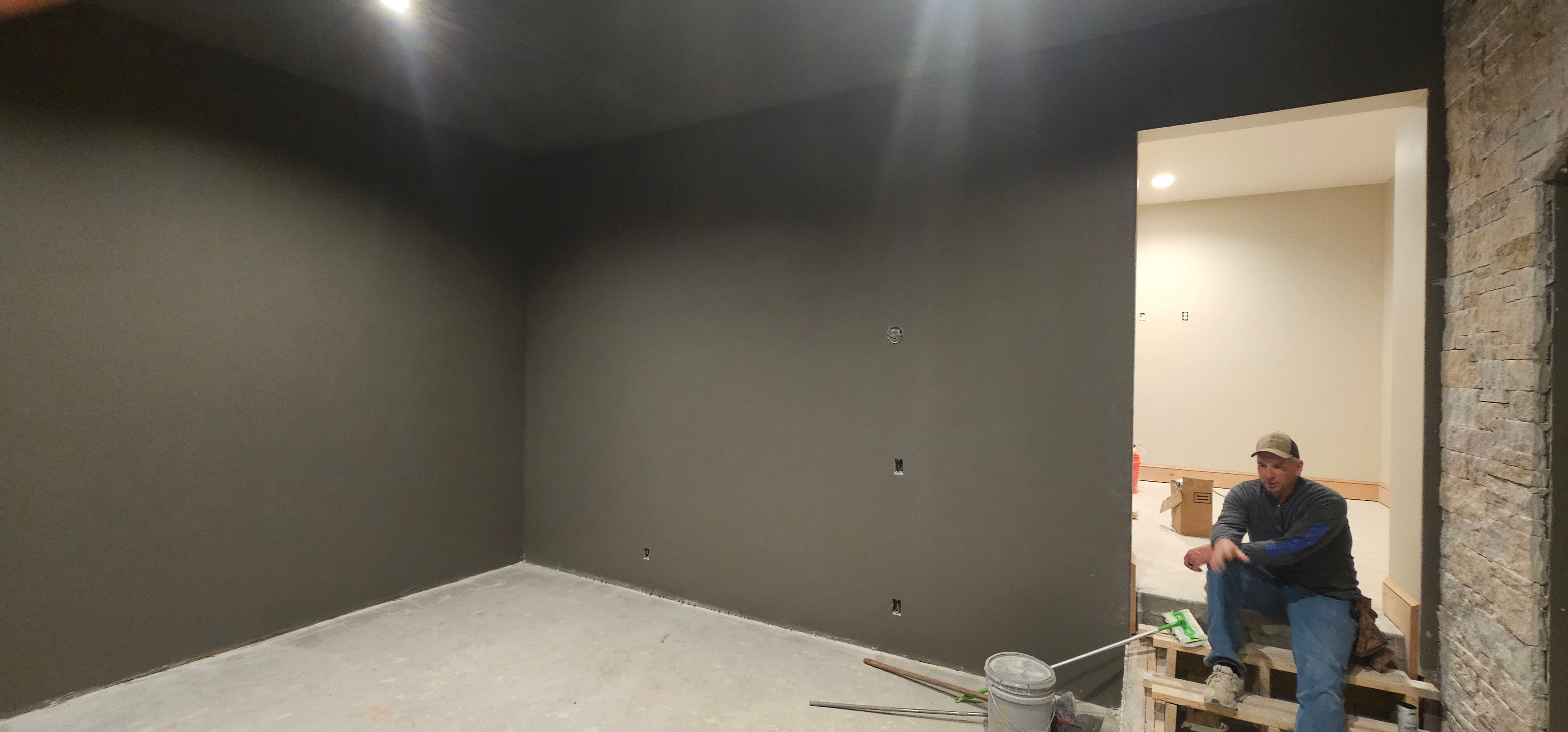 The raw multi-use family room in a Grain Valley new-construction home before the golf simulator build