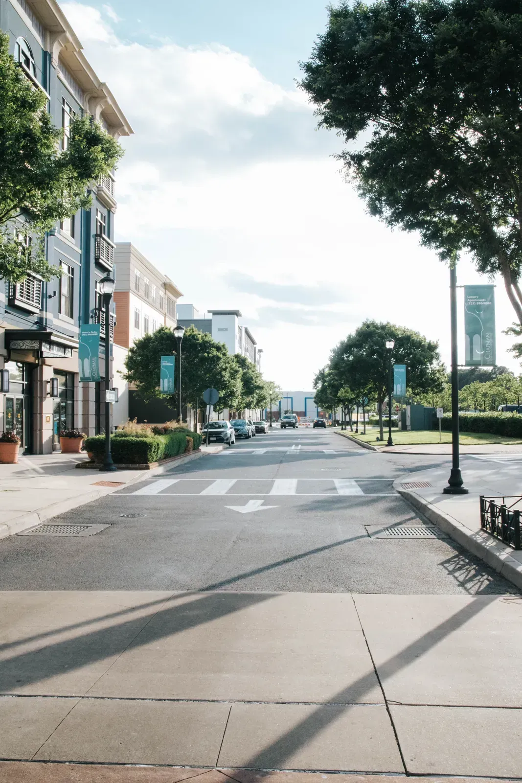 Street through the Lenexa City Center district in Lenexa, Kansas